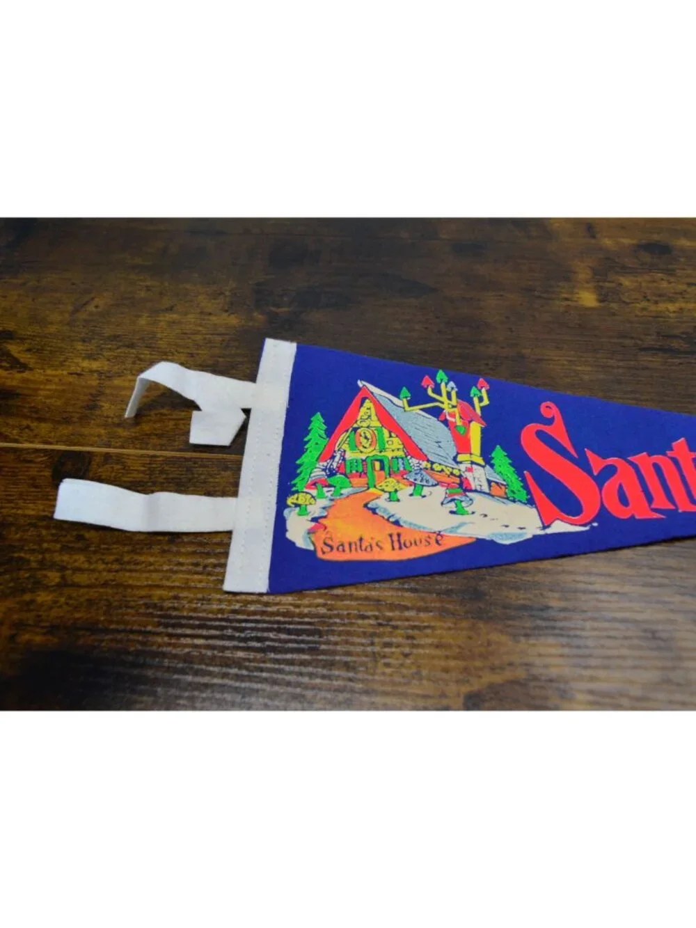Vintage Santas Village Felt Pennant Banner 12 inches With Santas House Graphic